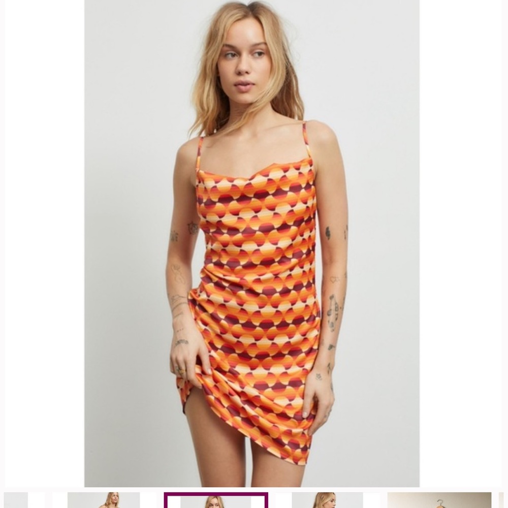 URBAN OUTFITTERS UO Mallory orange yellow gold retro cowl neck slip dress small